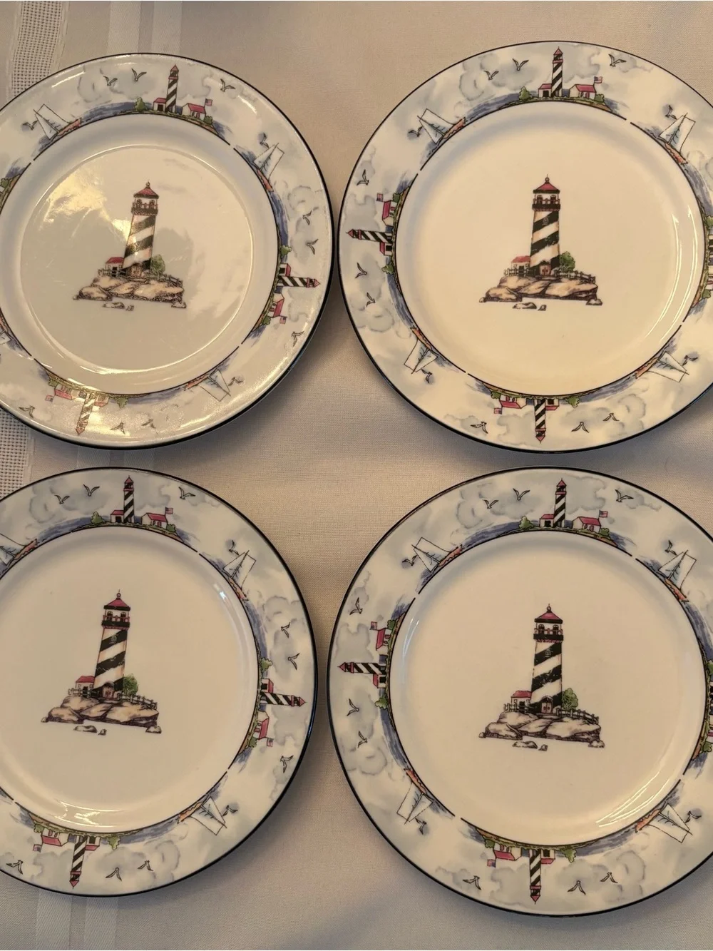Set of 4 Coastal Lighthouse Totally Today 7 1/2” Salad Dessert Plates